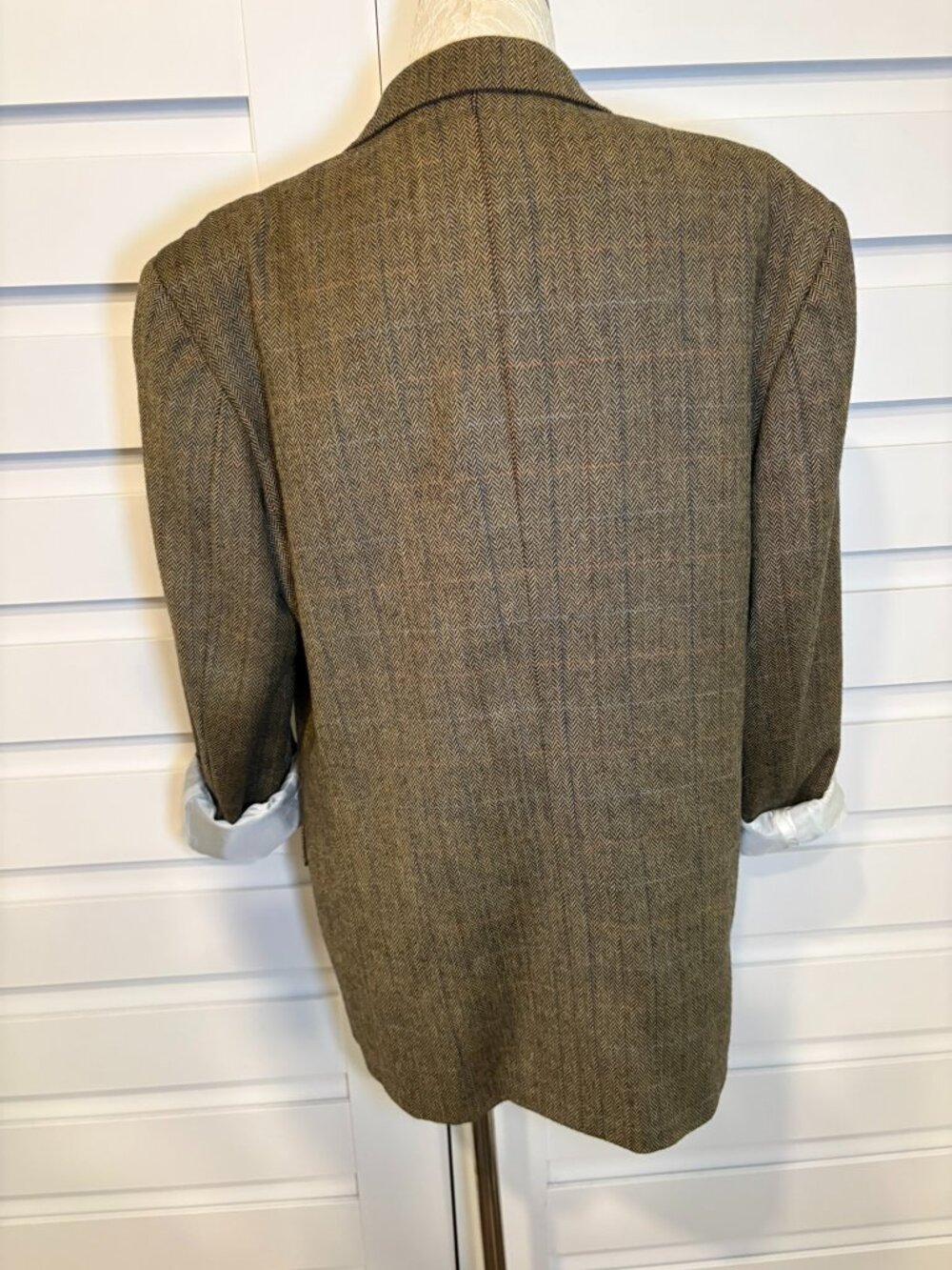 Vintage Enrico Herringbone Tweed Oversized Boyfriend Blazer Brown XL - Picture 8 of 11